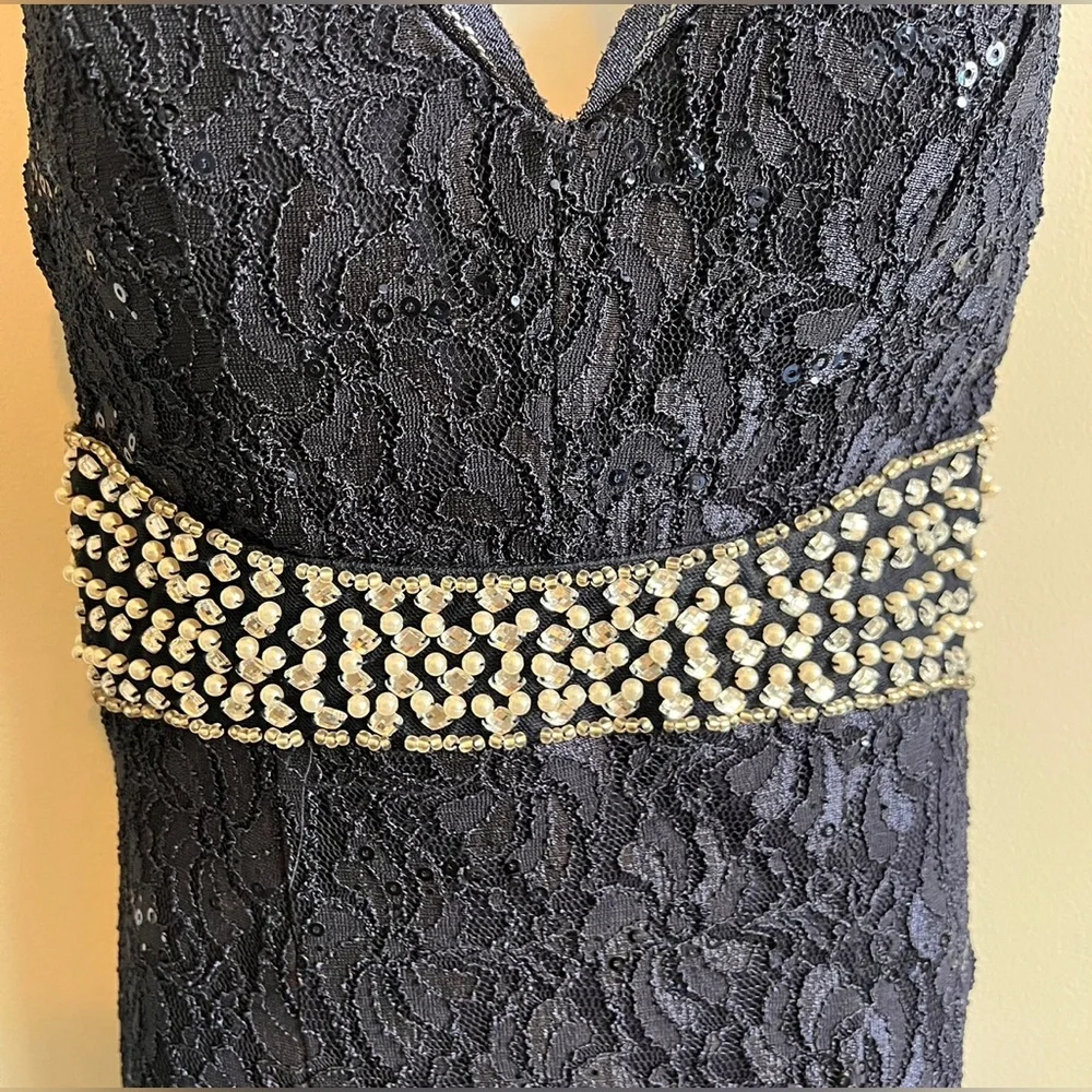 My Michelle 3 Navy Embellished Lace Long Prom Mermaid Dress